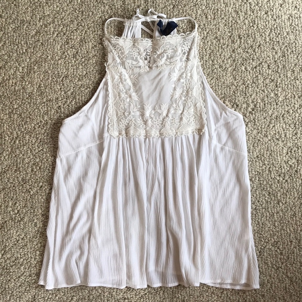 White Lace High Neck Tank Top
